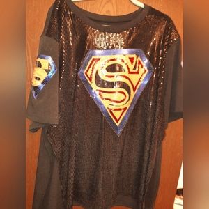 Sequin Superman emblem short sleeve top